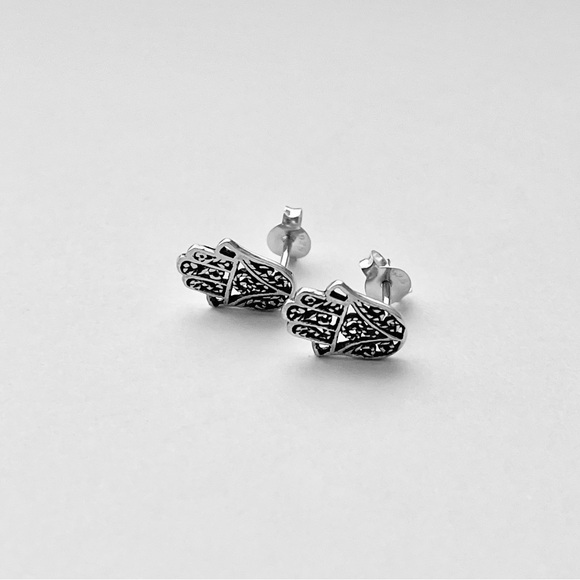 Sterling Silver Hand Of Fatima Earrings, Religious Earring, Hamsa Earrings - Picture 3 of 9